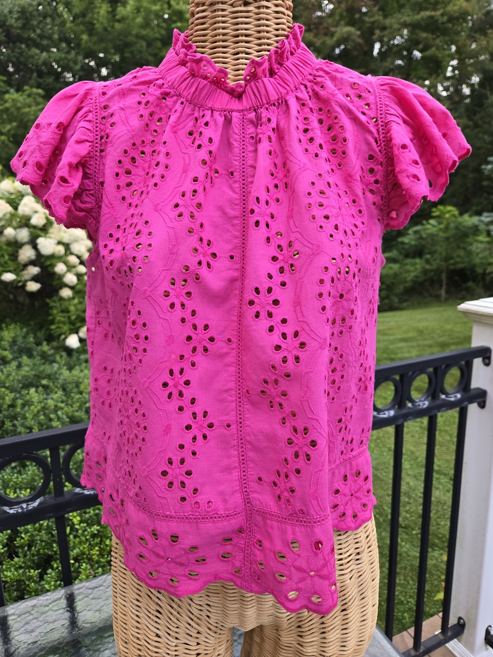 Barbie Pink Babydoll Eyelet Ruffle-Neck Women’s Top